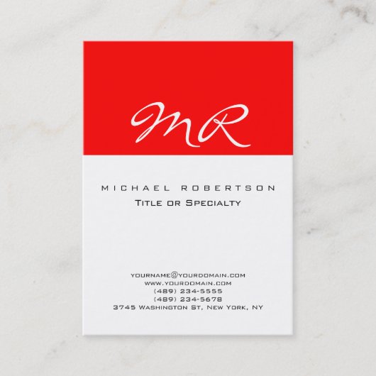 Moderne Monogram White Red Clean Business Card Visitenkarte (Vorderseite)