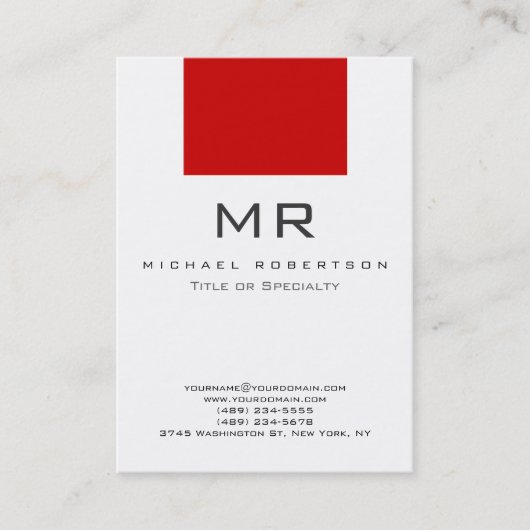 Moderne Monogram White Red Clean Business Card Visitenkarte (Vorderseite)