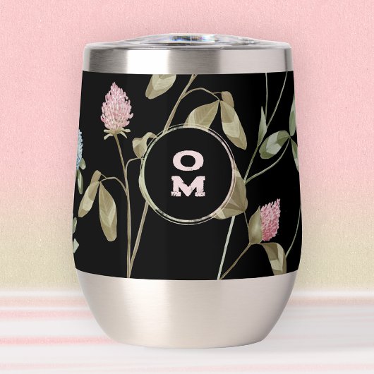 Moderne Monogram Wildblume Rose Grüne große Klee