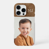 Moderne Monogramm 1 Foto abgenutzt Braun iPhone Hülle (Rückseite)