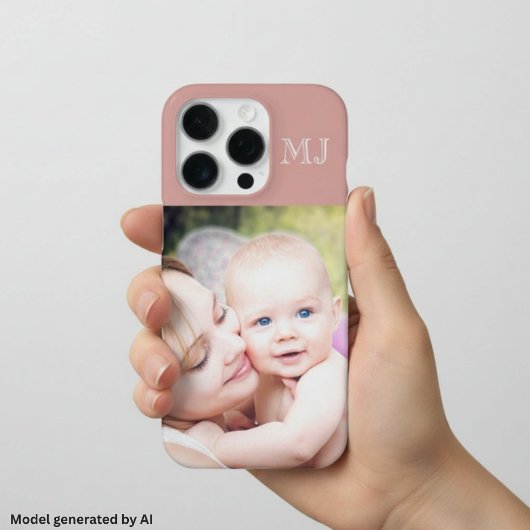 Moderne Monogramm 1 Foto Dusty Rose iPhone Hülle