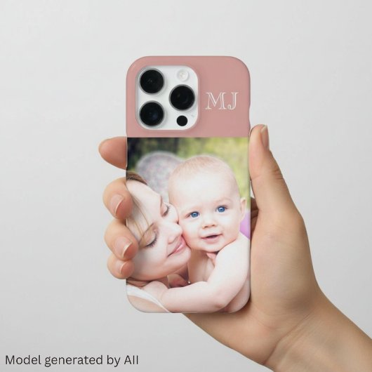 Moderne Monogramm 1 Foto Dusty Rose iPhone Hülle