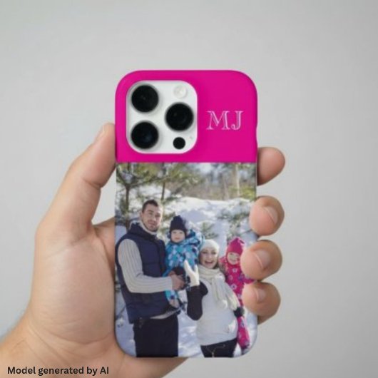 Moderne Monogramm 1 Foto Hot Pink iPhone Hülle