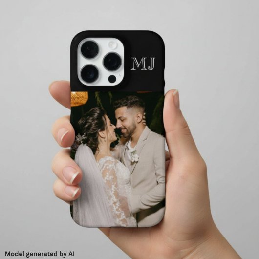 Moderne Monogramm 1 Foto Mitternachtsschwarz iPhone Hülle