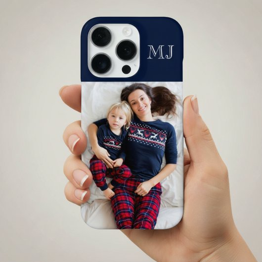 Moderne Monogramm 1 Foto Navyblau iPhone Hülle