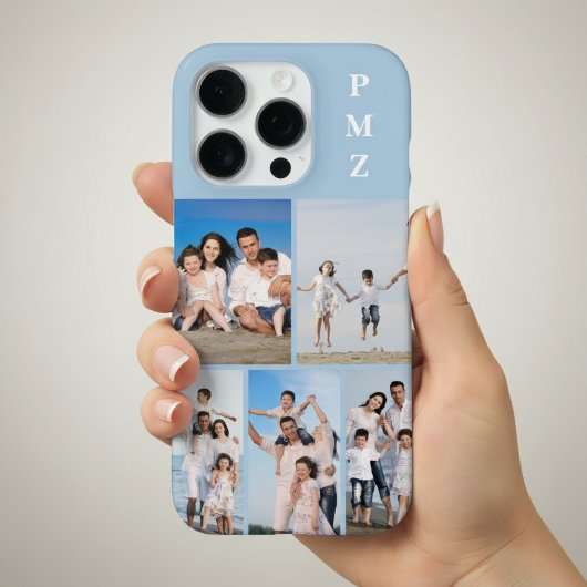 Moderne Monogramm 5-Foto-Collage Babyblau iPhone Hülle