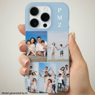 Moderne Monogramm 5-Foto-Collage Babyblau iPhone 16 Pro Hülle
