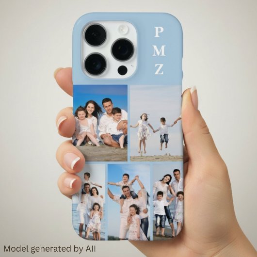 Moderne Monogramm 5-Foto-Collage Babyblau iPhone Hülle