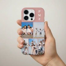 Moderne Monogramm 5-Foto-Collage Dusty Rose