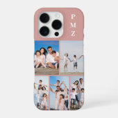 Moderne Monogramm 5-Foto-Collage Dusty Rose iPhone Hülle (Rückseite)