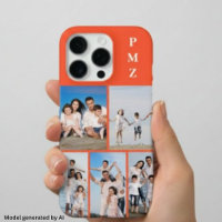 Moderne Monogramm 5-Foto-Collage Persimmon Orange
