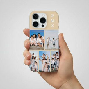 Moderne Monogramm 5 Foto Collage Sand Creme Beige iPhone 16 Pro Hülle