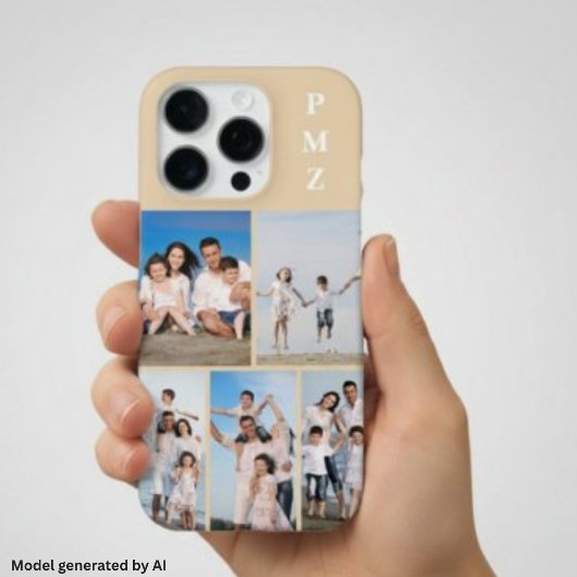 Moderne Monogramm 5-Foto-Collage Sand Creme Beige iPhone Hülle