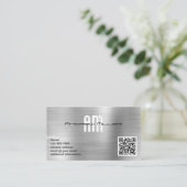 Moderne Monogramm-Add-QR-Imitate aus gebürstetem M Visitenkarte (Stehend Vorderseite)