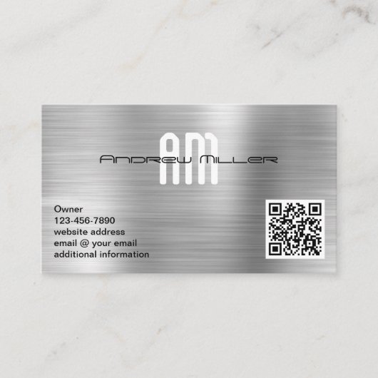 Moderne Monogramm-Add-QR-Imitate aus gebürstetem M Visitenkarte (Vorderseite)