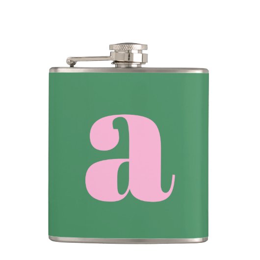 Moderne Monogramm Anfangsbuchstabe Rosa Grün Hochz Flachmann (Vorderseite)