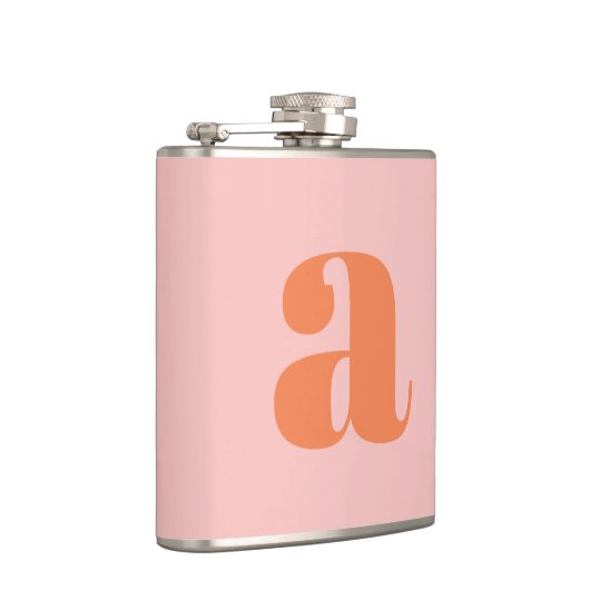 Moderne Monogramm Anfangsbuchstabe Rosa Orange Hoc Flachmann (Rechts)