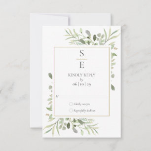 Moderne Monogramm-Anfangsbuchstaben Grün Hochzeit RSVP Karte