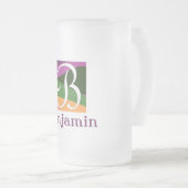 Moderne Monogramm-Anfangsbuchstaben lila Mattglas Bierglas (VorderseiteRechts)