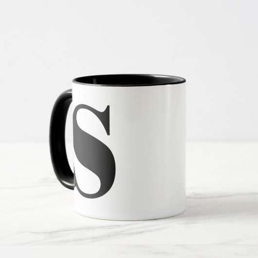 Moderne Monogramm-Anfangsbuchstaben sind schwarz u Tasse (Vorderseite Links)