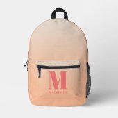 Moderne Monogramm Anfangsname Peach Gradient Bedruckter Rucksack (Vorderseite)