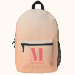 Moderne Monogramm Anfangsname Peach Gradient Bedruckter Rucksack<br><div class="desc">Moderne Typografie minimalistisch Monogramm Initialdesign,  das zu personalisieren geändert werden kann. Pfirsichfarbener Hintergrund</div>