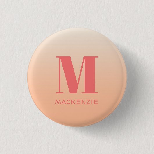 Moderne Monogramm Anfangsname Peach Gradient Button (Vorderseite)