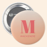Moderne Monogramm Anfangsname Peach Gradient Button<br><div class="desc">Moderne Typografie minimalistisch monogramm Initialname Design,  die geändert werden können,  um personalisieren. Pfirsichfarbener Hintergrund</div>