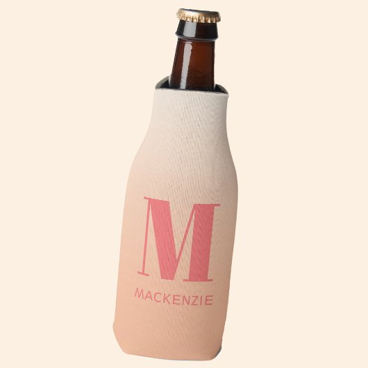 Moderne Monogramm Anfangsname Peach Gradient Flaschenkühler