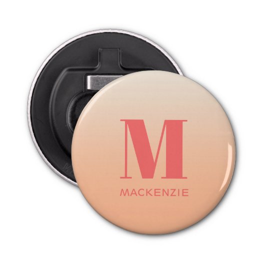 Moderne Monogramm Anfangsname Peach Gradient Flaschenöffner (Vorderseite)