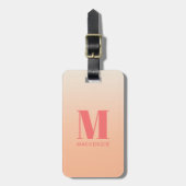 Moderne Monogramm Anfangsname Peach Gradient Gepäckanhänger (Vorderseite vertikal)
