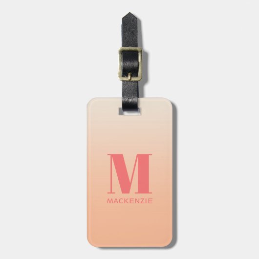 Moderne Monogramm Anfangsname Peach Gradient Gepäckanhänger (Vorderseite vertikal)