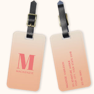 Moderne Monogramm Anfangsname Peach Gradient Gepäckanhänger