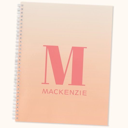 Moderne Monogramm Anfangsname Peach Gradient Notizblock