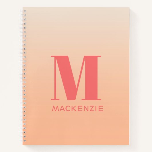 Moderne Monogramm Anfangsname Peach Gradient Notizblock (Vorderseite)