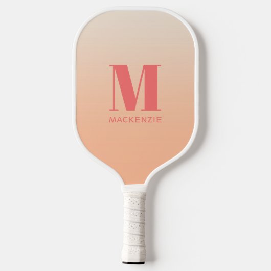 Moderne Monogramm Anfangsname Peach Gradient Pickleball Schläger (Rückseite)