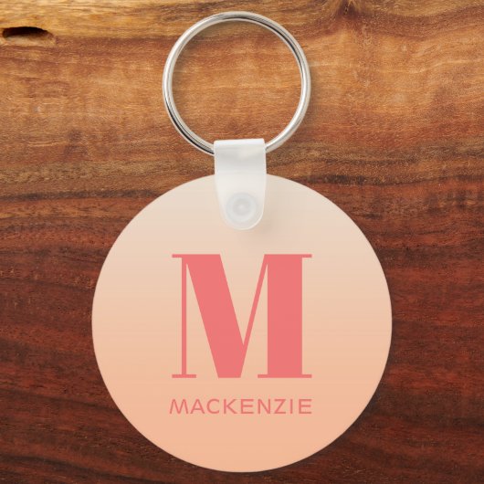 Moderne Monogramm Anfangsname Peach Gradient Schlüsselanhänger (Vorderseite)