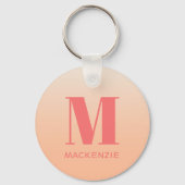 Moderne Monogramm Anfangsname Peach Gradient Schlüsselanhänger (Rückseite)