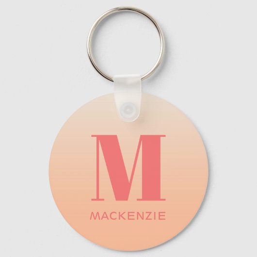 Moderne Monogramm Anfangsname Peach Gradient Schlüsselanhänger (Rückseite)