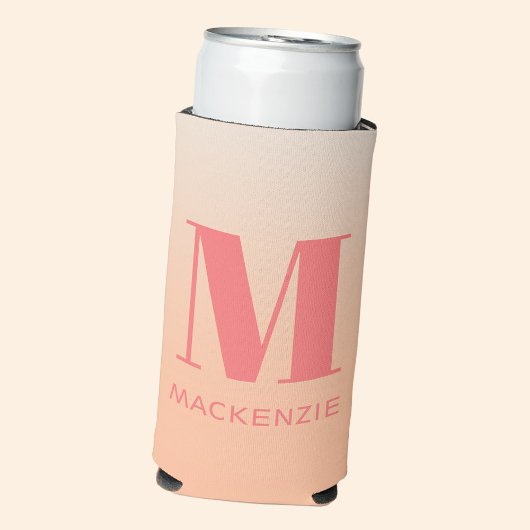 Moderne Monogramm Anfangsname Peach Gradient Selters Dosenkühler