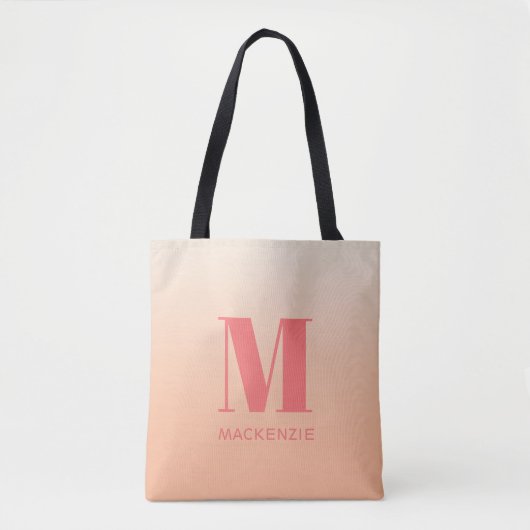 Moderne Monogramm Anfangsname Peach Gradient Tasche (Vorderseite)