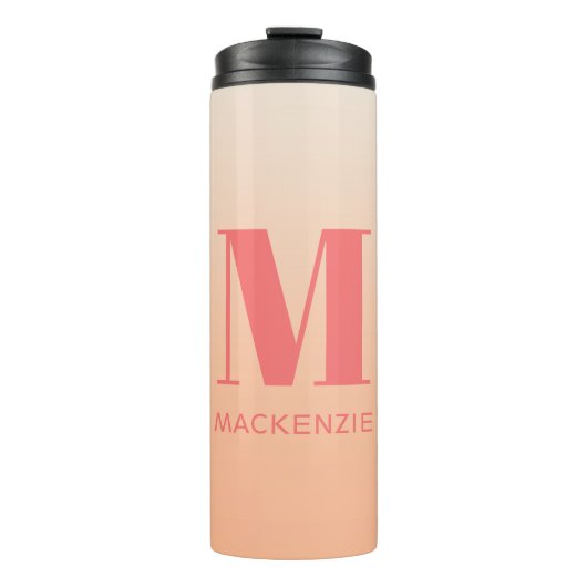 Moderne Monogramm Anfangsname Peach Gradient Thermosbecher (Vorderseite)