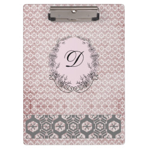 Moderne Monogramm Antiquität Muster Vintage Rosa G Klemmbrett