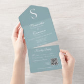 Moderne Monogramm Aqua Blau QR Code All In One Einladung (Abreißen)