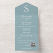 Moderne Monogramm Aqua Blau QR Code All In One Einladung (Innen Boden)