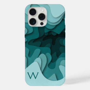 Moderne Monogramm Aqua Türkis Abstrakte Malerei iPhone 15 Pro Max Hülle