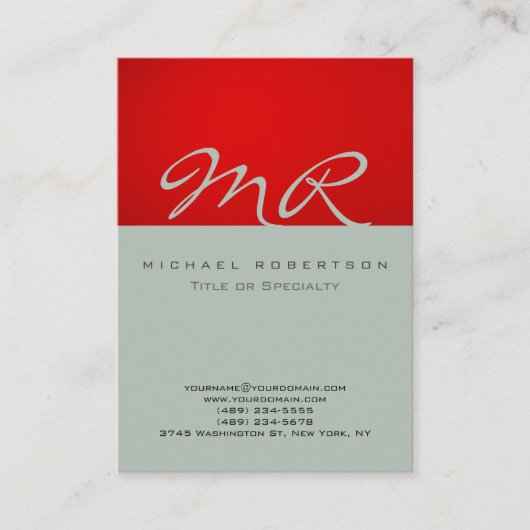 Moderne Monogramm-Asche-Graue rote Visitenkarte (Vorderseite)