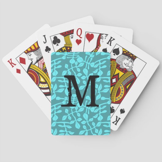 Moderne Monogramm auf Aqua-Blätter Spielkarten (Rückseite)