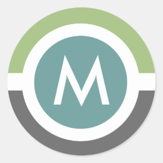 Moderne Monogramm-Aufkleber - grau/grün Runder Aufkleber