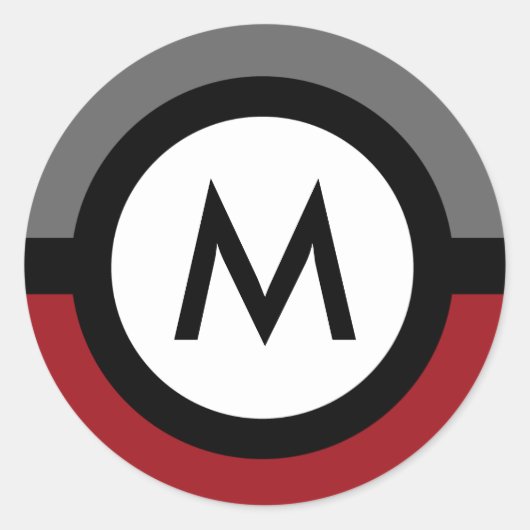 Moderne Monogramm-Aufkleber - Schwarz/Rot/Grau Runder Aufkleber (Vorderseite)